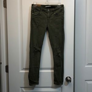 Zara Distressed Olive Jeans